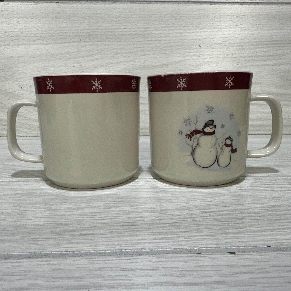 ROYAL SEASONS Stoneware Snowman 3x3"‎ Coffee Cups (Set Of 2) *Signs of Wear*